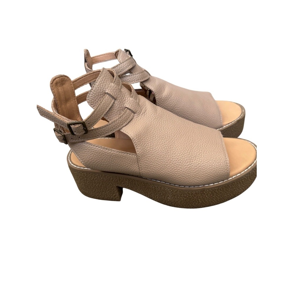 BOHME Womens 10 Taupe Platform Sandals Chunky Block Heel Ankle Strap